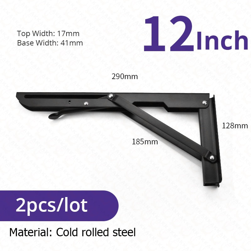 Soportes plegables resistentes para estantes — acero inoxidable, juego de 2 piezas, montajes de pared de plegado rápido