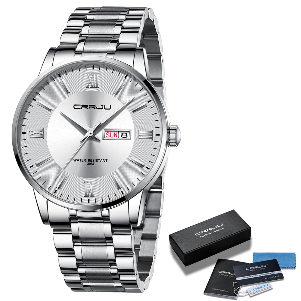 Reloj cronógrafo de cuarzo de lujo para hombre – Reloj deportivo de acero inoxidable resistente al agua