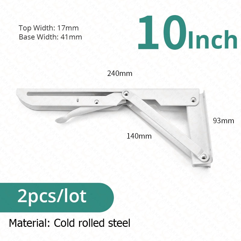 Soportes plegables resistentes para estantes — acero inoxidable, juego de 2 piezas, montajes de pared de plegado rápido