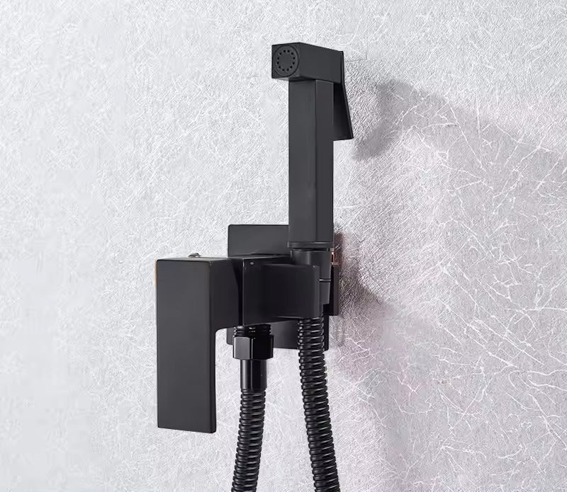 Rubinetto per doccia bidet in ottone massiccio nero opaco — miscelatore a parete caldo-freddo, spruzzo orizzontale