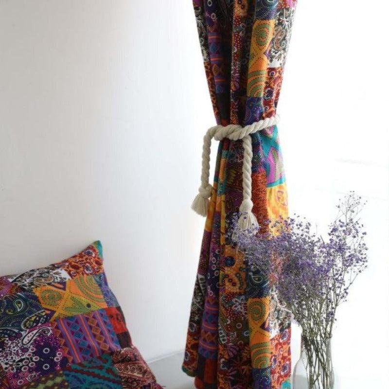RYNX Cotton and Linen Patchwork Curtains