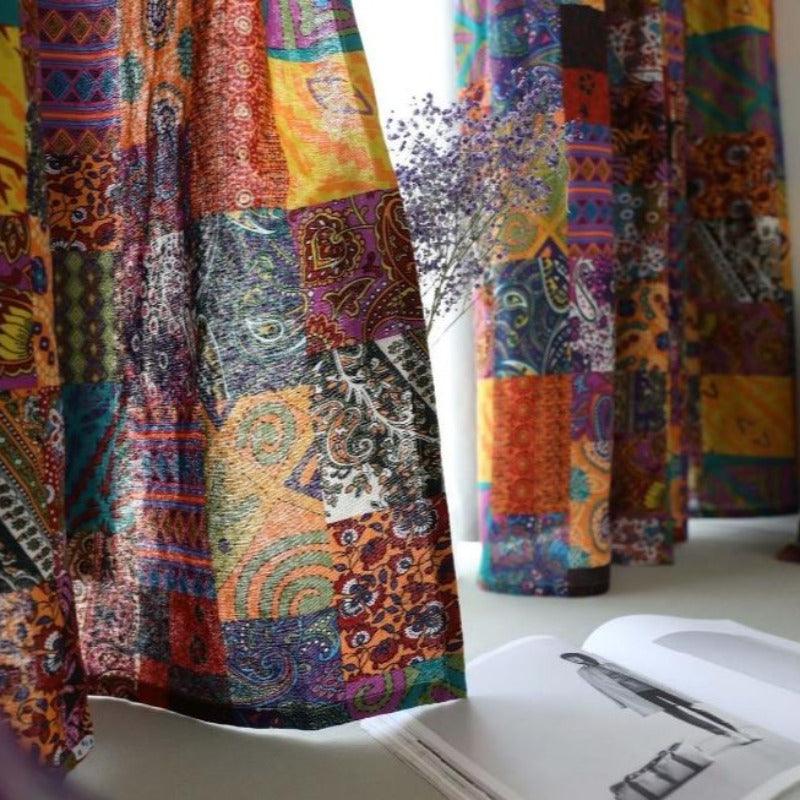 RYNX Cotton and Linen Patchwork Curtains