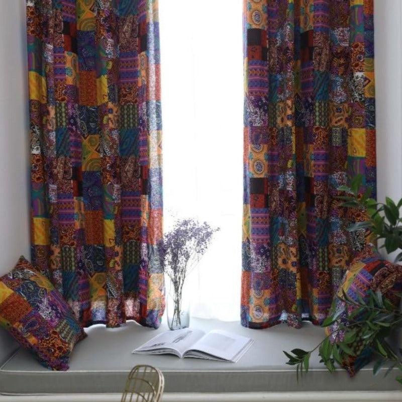 RYNX Cotton and Linen Patchwork Curtains