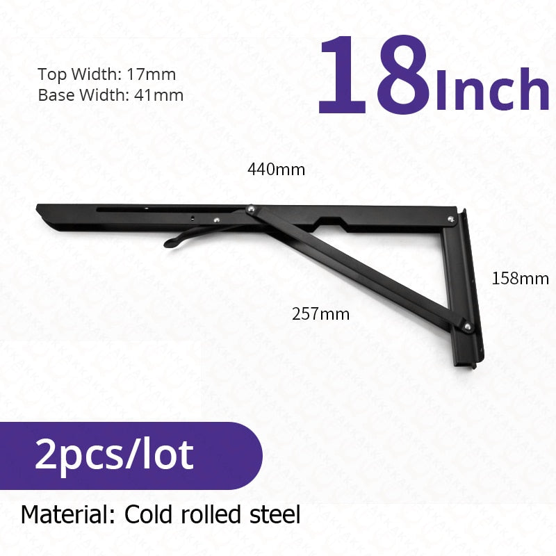 Soportes plegables resistentes para estantes — acero inoxidable, juego de 2 piezas, montajes de pared de plegado rápido