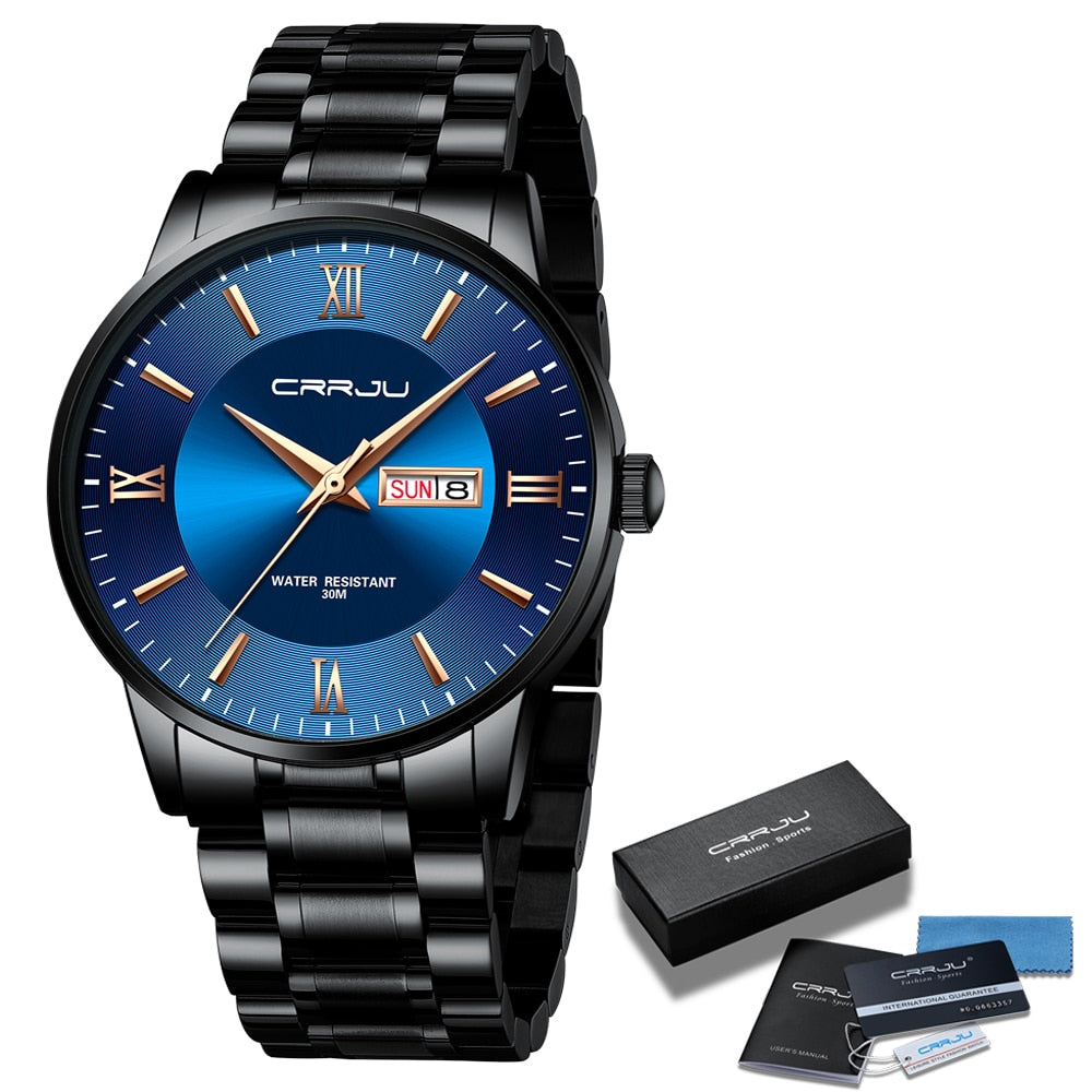 Reloj cronógrafo de cuarzo de lujo para hombre – Reloj deportivo de acero inoxidable resistente al agua