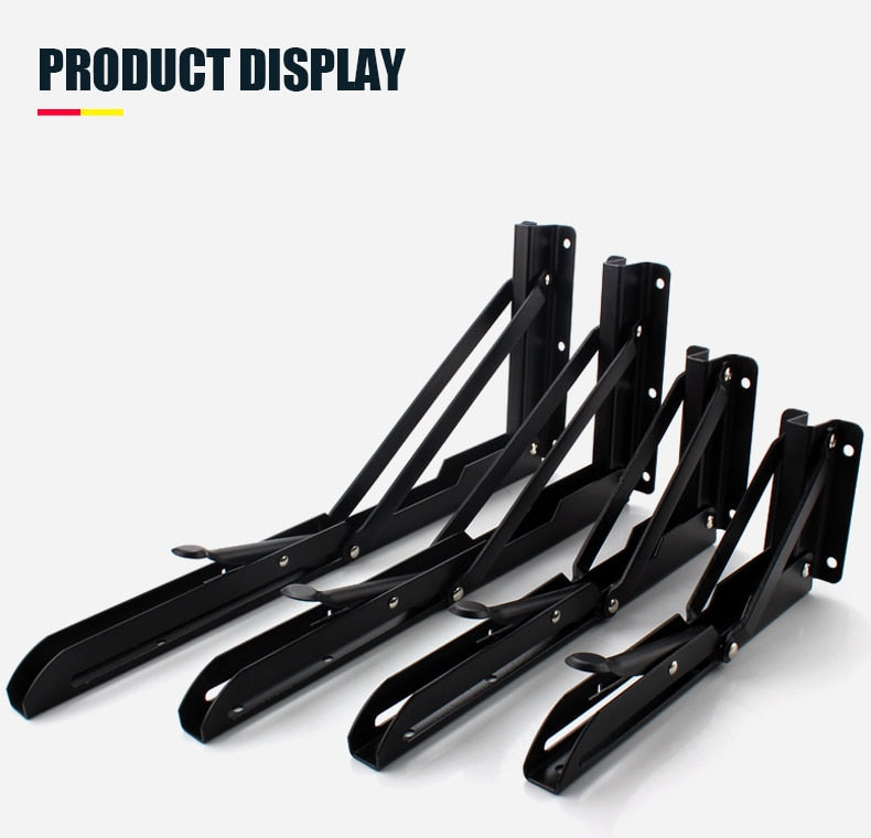 Soportes plegables resistentes para estantes — acero inoxidable, juego de 2 piezas, montajes de pared de plegado rápido