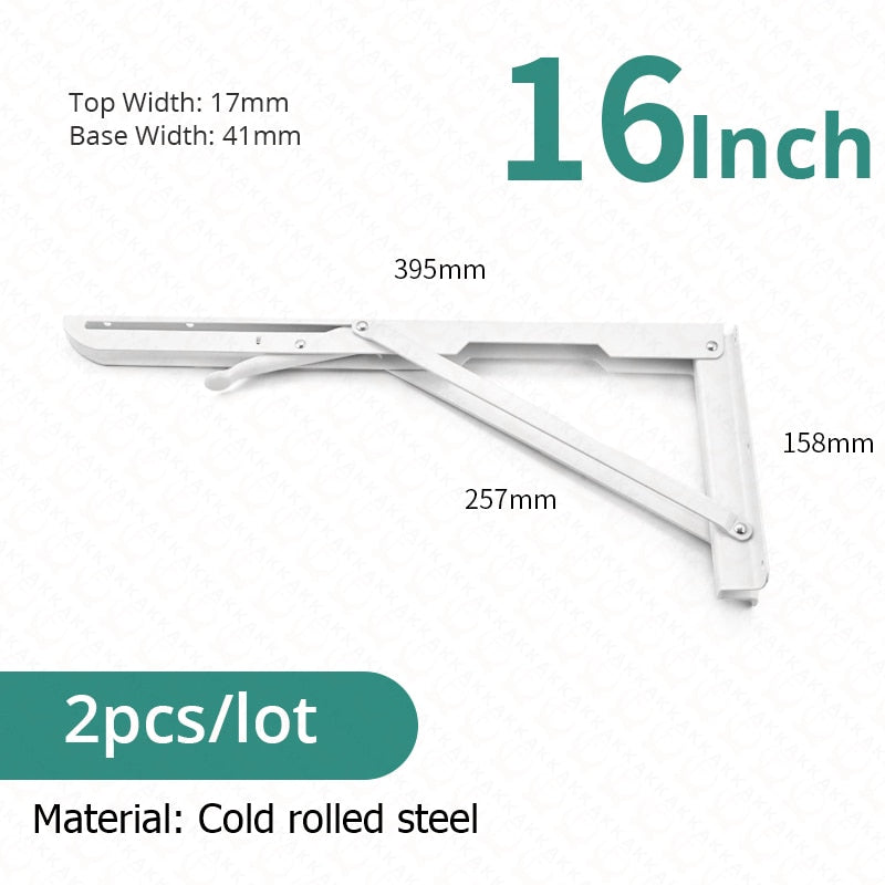 Soportes plegables resistentes para estantes — acero inoxidable, juego de 2 piezas, montajes de pared de plegado rápido