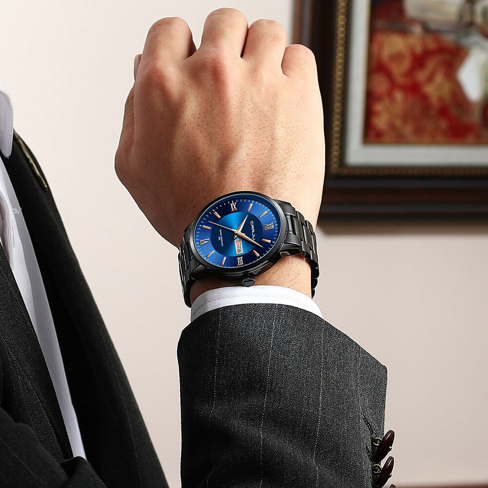 Reloj cronógrafo de cuarzo de lujo para hombre – Reloj deportivo de acero inoxidable resistente al agua
