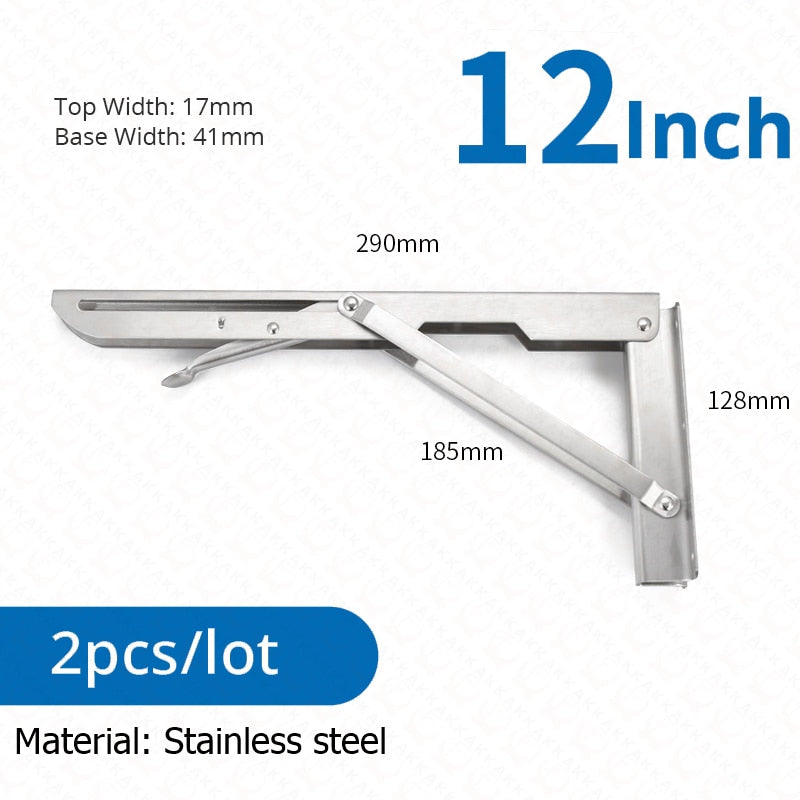 Soportes plegables resistentes para estantes — acero inoxidable, juego de 2 piezas, montajes de pared de plegado rápido