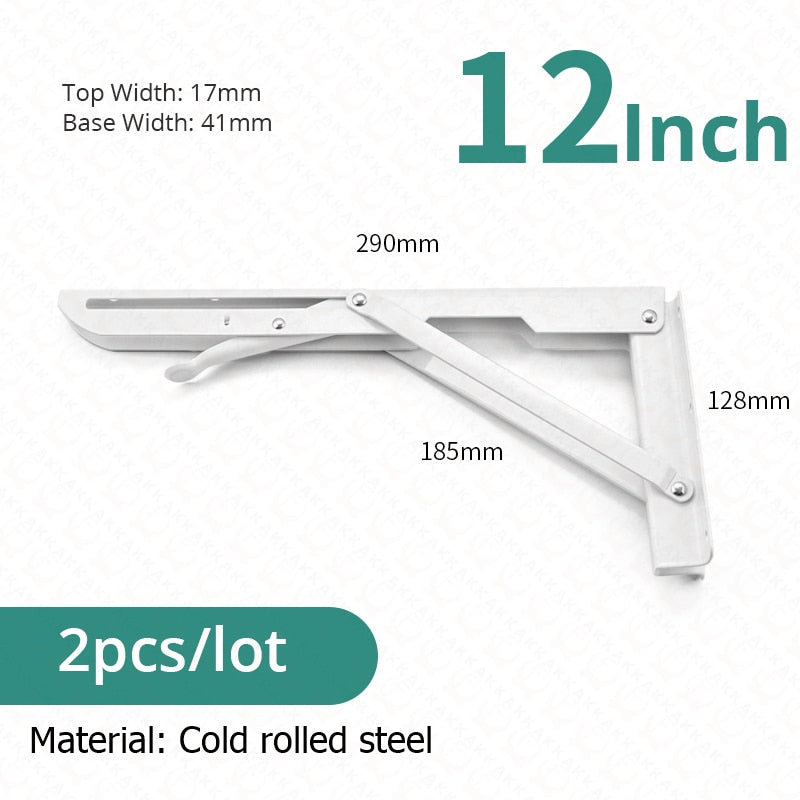 Soportes plegables resistentes para estantes — acero inoxidable, juego de 2 piezas, montajes de pared de plegado rápido