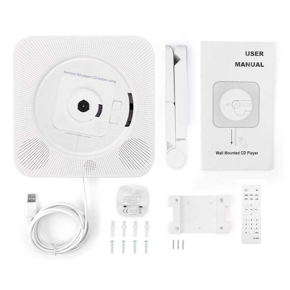Przenośny odtwarzacz CD — dźwięk Bluetooth, wejście USB, radio FM, biały