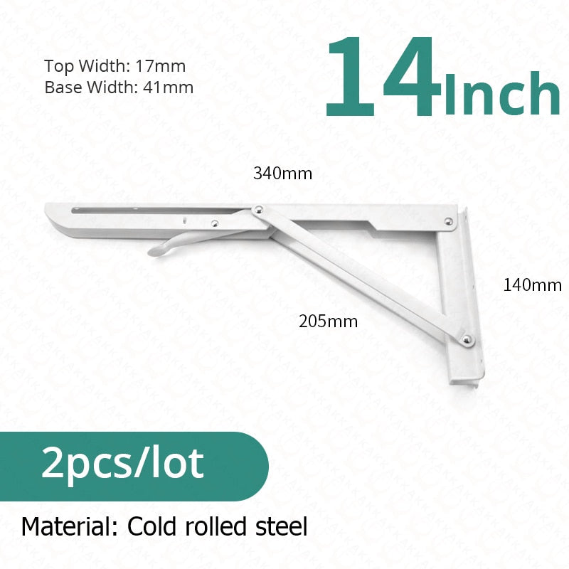 Soportes plegables resistentes para estantes — acero inoxidable, juego de 2 piezas, montajes de pared de plegado rápido