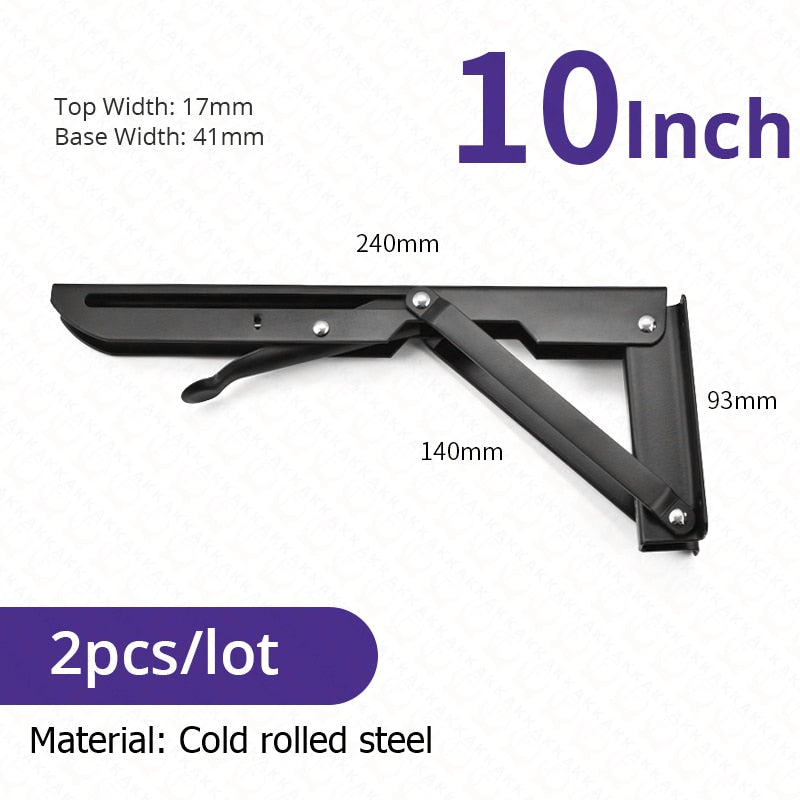 Soportes plegables resistentes para estantes — acero inoxidable, juego de 2 piezas, montajes de pared de plegado rápido