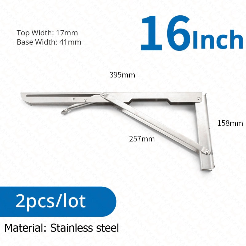 Soportes plegables resistentes para estantes — acero inoxidable, juego de 2 piezas, montajes de pared de plegado rápido