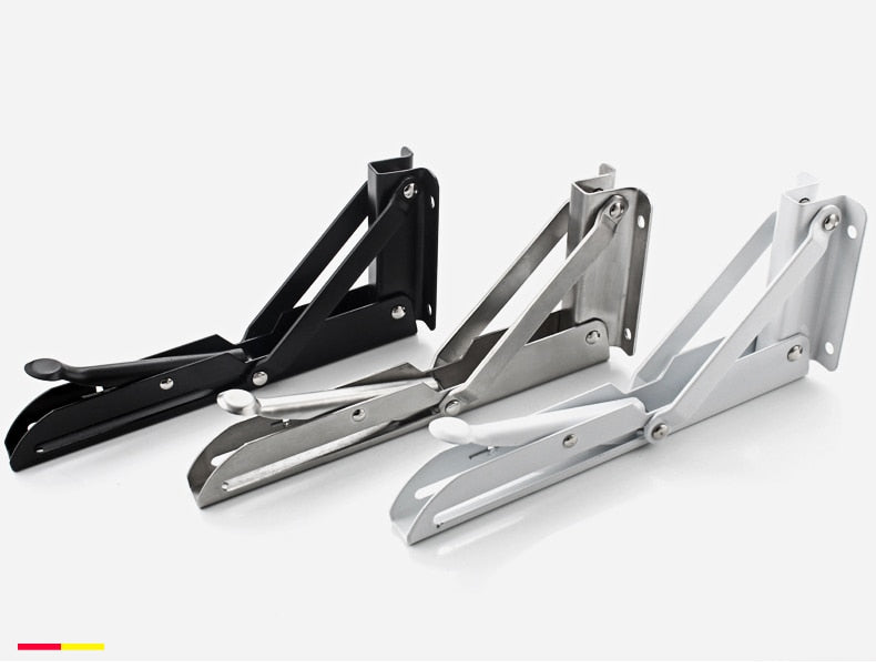 Soportes plegables resistentes para estantes — acero inoxidable, juego de 2 piezas, montajes de pared de plegado rápido