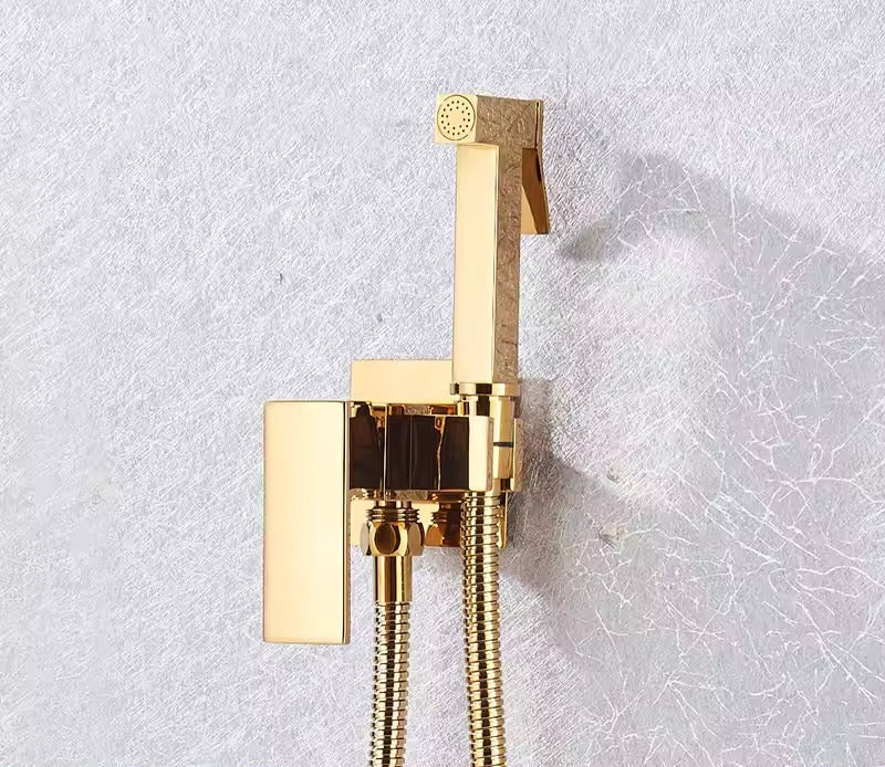 Rubinetto per doccia bidet in ottone massiccio nero opaco — miscelatore a parete caldo-freddo, spruzzo orizzontale
