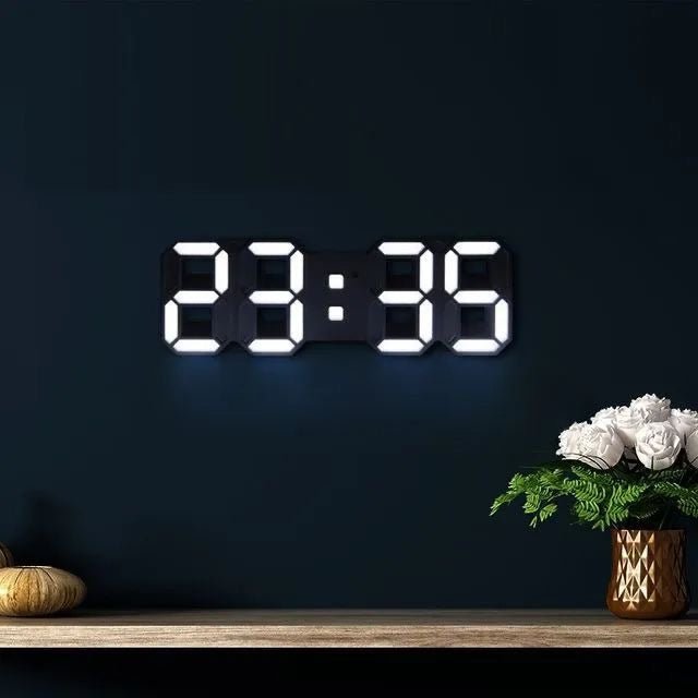 ساعة حائط رقمية LED ثلاثية الأبعاد – تحكم قابل للتعديل في التعتيم وشاشة عالية الوضوح