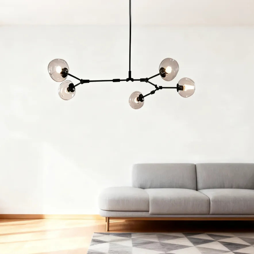 Candelabru Mid-Century din sticlă, cu ramificații și bule, pentru living, cu brațe reglabile | boxzora