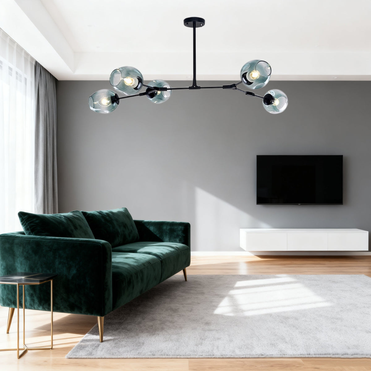 Candelabru Mid-Century din sticlă, cu ramificații și bule, pentru living, cu brațe reglabile | boxzora