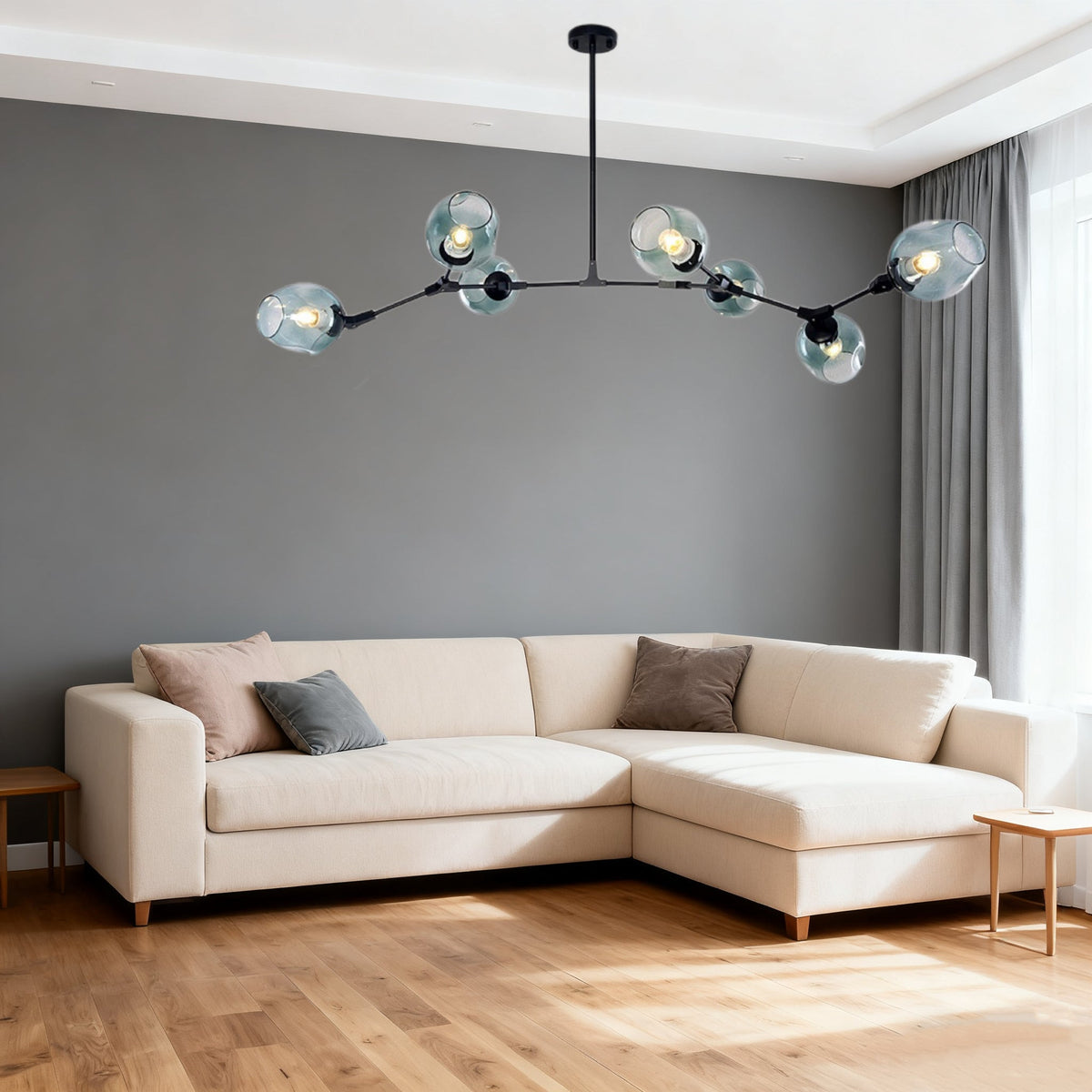 Candelabru Mid-Century din sticlă, cu ramificații și bule, pentru living, cu brațe reglabile | boxzora