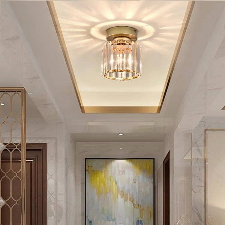 Crystal Glass Ceiling Light — Compact Design, Brass Fixture