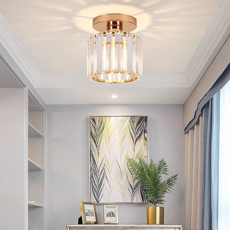 Crystal Glass Ceiling Light — Compact Design, Brass Fixture
