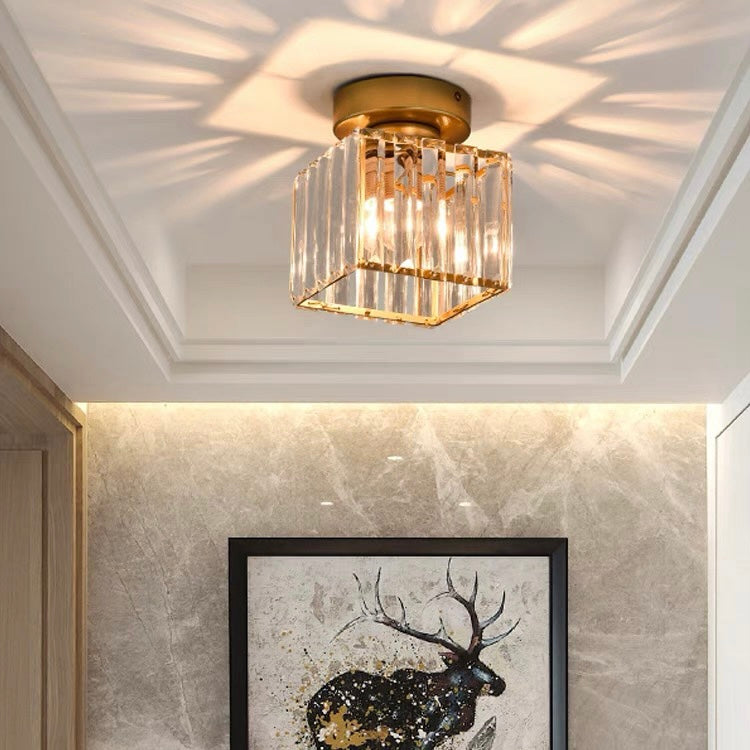 Crystal Glass Ceiling Light — Compact Design, Brass Fixture