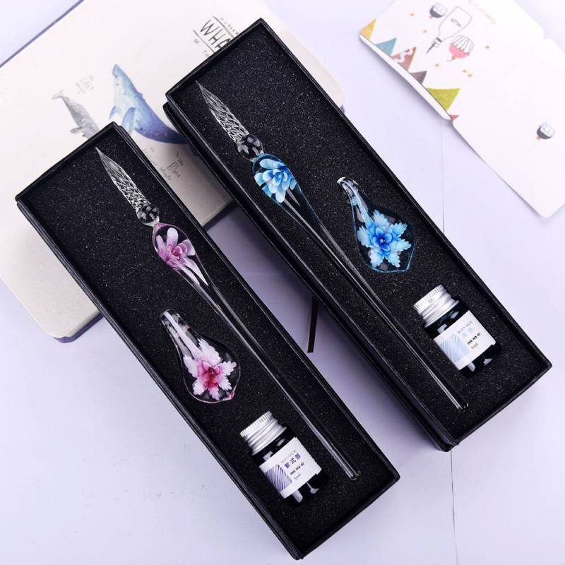 Handmade Glass Calligraphy Pen Set — Ink & Pen Holder