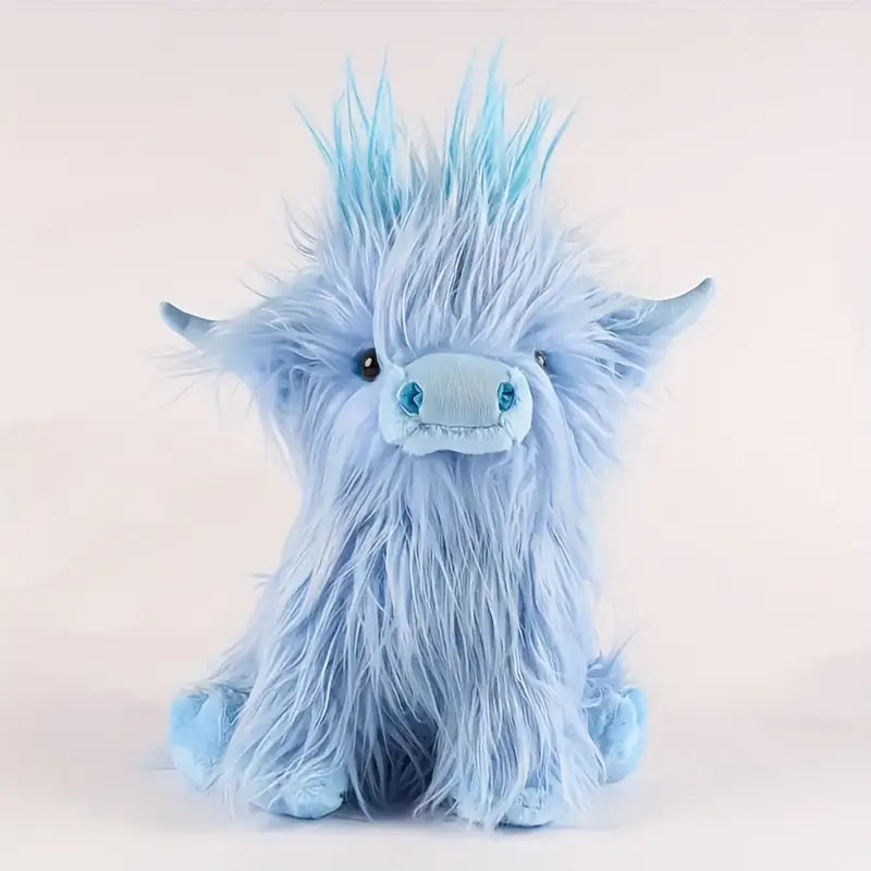 Mucca Highland marrone e bianca da coccolare — peluche morbido e confortevole