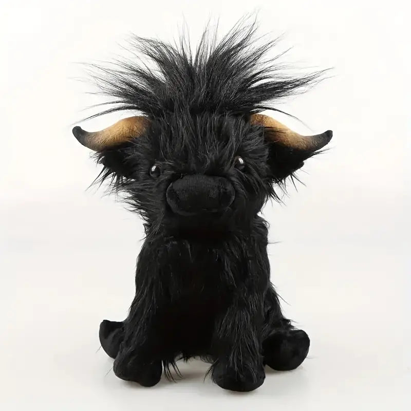 Mucca Highland marrone e bianca da coccolare — peluche morbido e confortevole