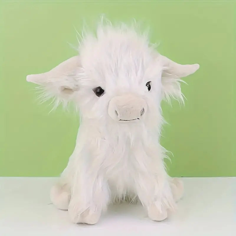 Mucca Highland marrone e bianca da coccolare — peluche morbido e confortevole
