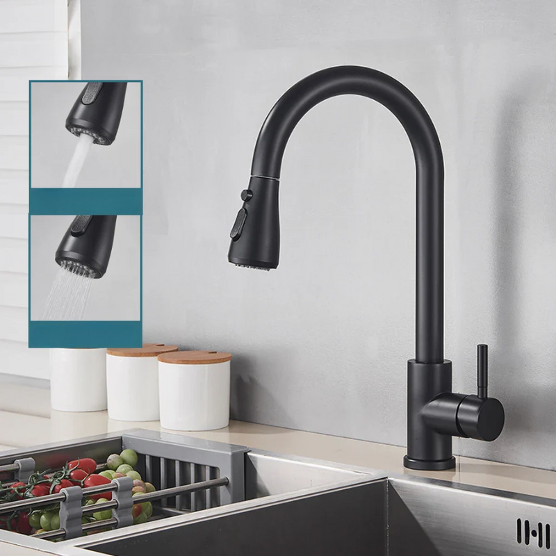 Grifo monomando extensible — Acero inoxidable de alta calidad, función de ducha, fácil instalación