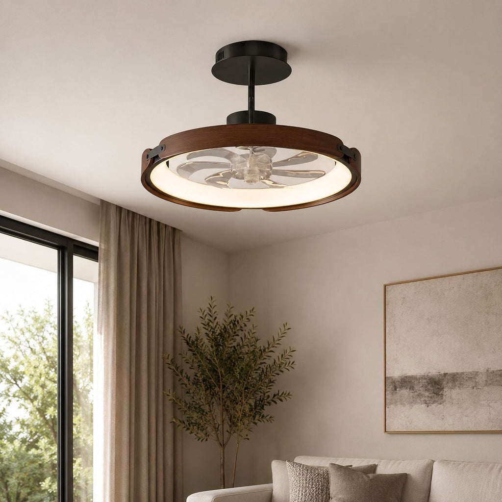 Flügelloser Deckenventilator – Flächenbündige Montage, LED-Leuchte, Holz und Acryl, 3-stufige Dimmung, App-Steuerung