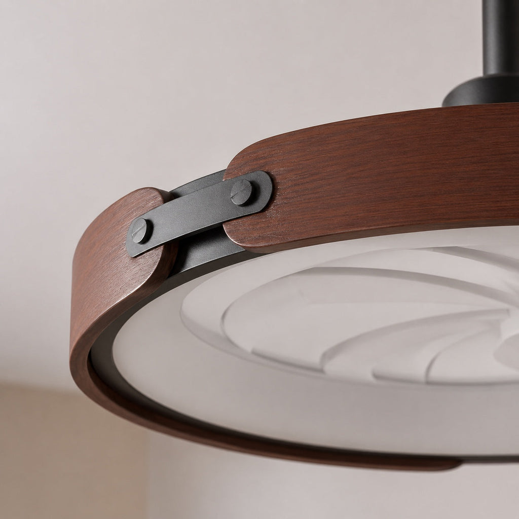 Flügelloser Deckenventilator – Flächenbündige Montage, LED-Leuchte, Holz und Acryl, 3-stufige Dimmung, App-Steuerung