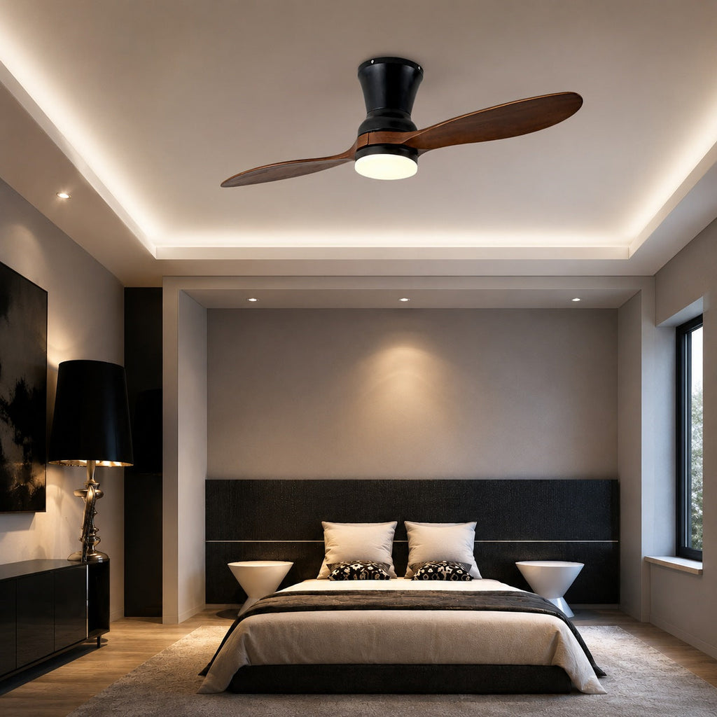 Modern mennyezeti ventilátor – fényerő-szabályozható, 18 W-os LED-lámpa, diófa lapátok, távirányító