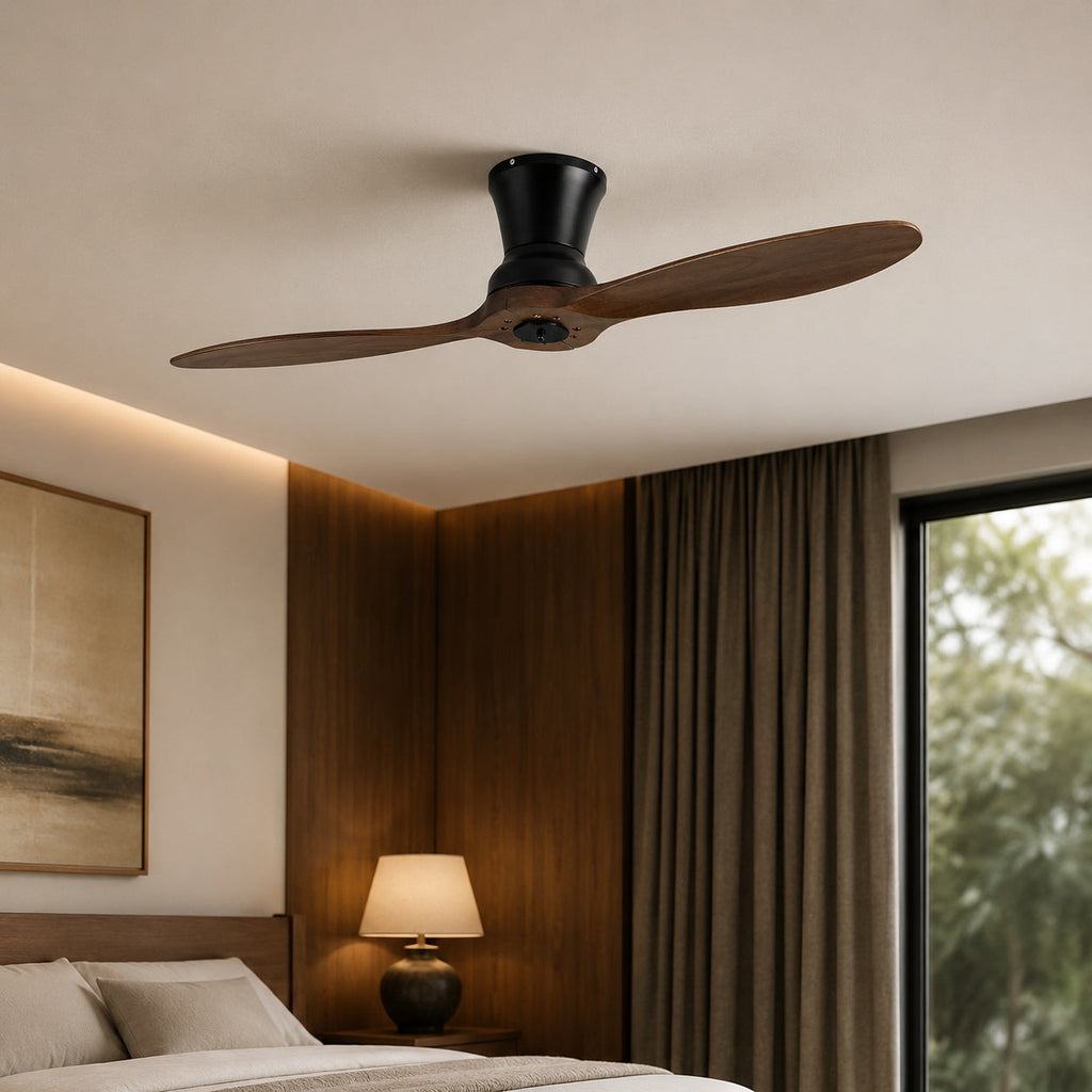 Modern mennyezeti ventilátor – fényerő-szabályozható, 18 W-os LED-lámpa, diófa lapátok, távirányító