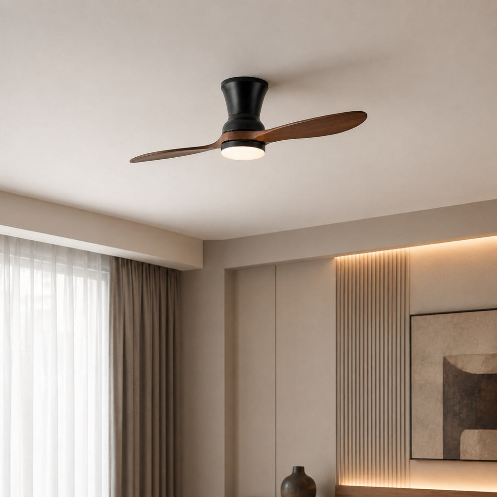 Modern mennyezeti ventilátor – fényerő-szabályozható, 18 W-os LED-lámpa, diófa lapátok, távirányító