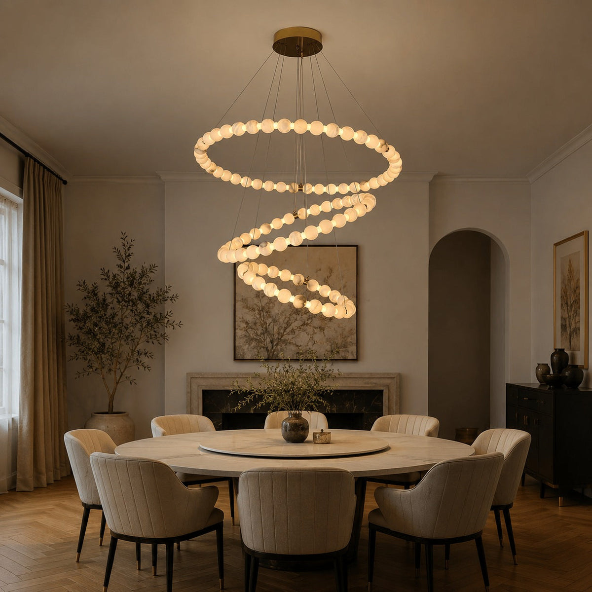 Modern Designer Marble Chandelier — Adjustable Dimmable LED Hanging Light