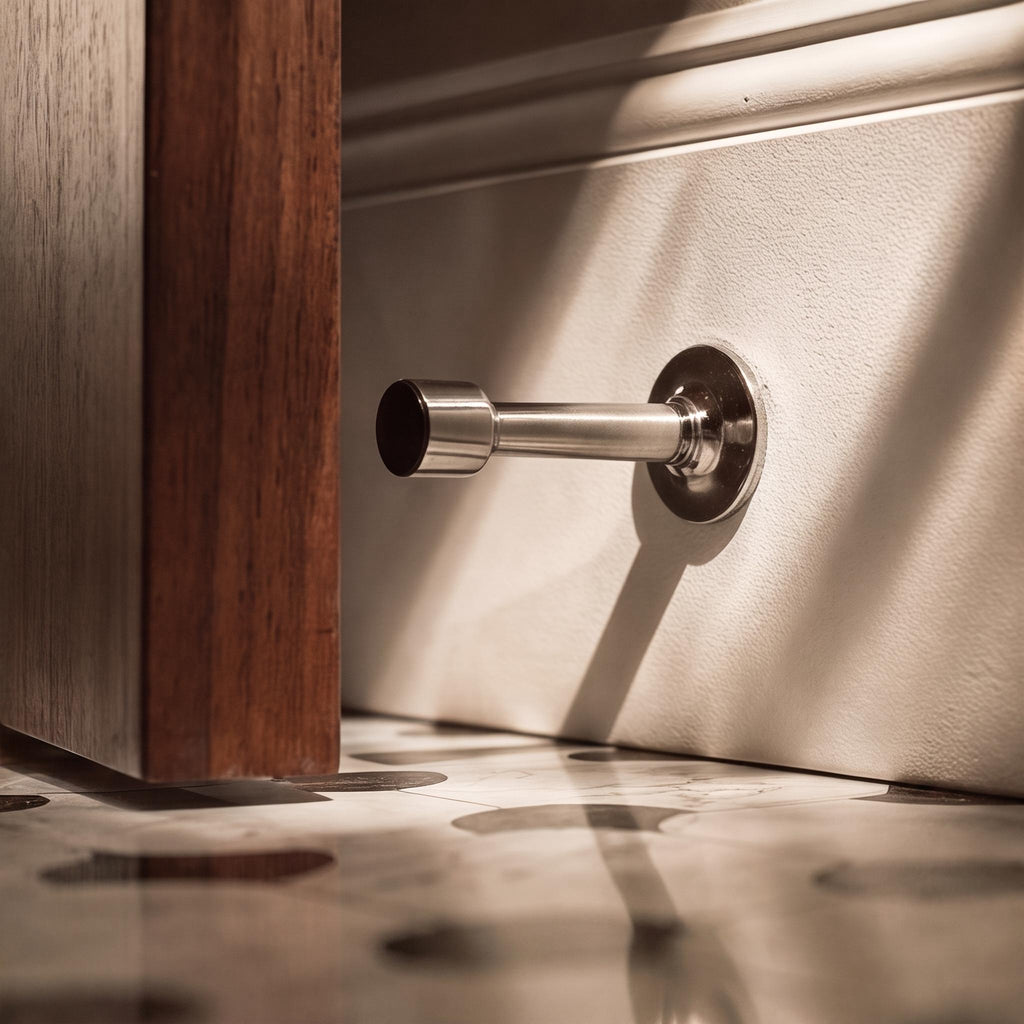Solid Brass Door Stop — Adhesive or Screw Mount, Noise-Reducing Rubber Tip