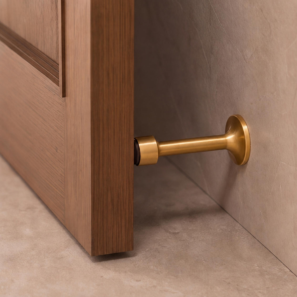 Solid Brass Door Stop — Adhesive or Screw Mount, Noise-Reducing Rubber Tip