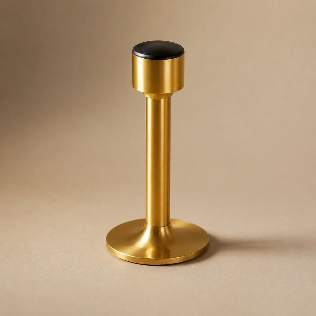 Solid Brass Door Stop — Adhesive or Screw Mount, Noise-Reducing Rubber Tip