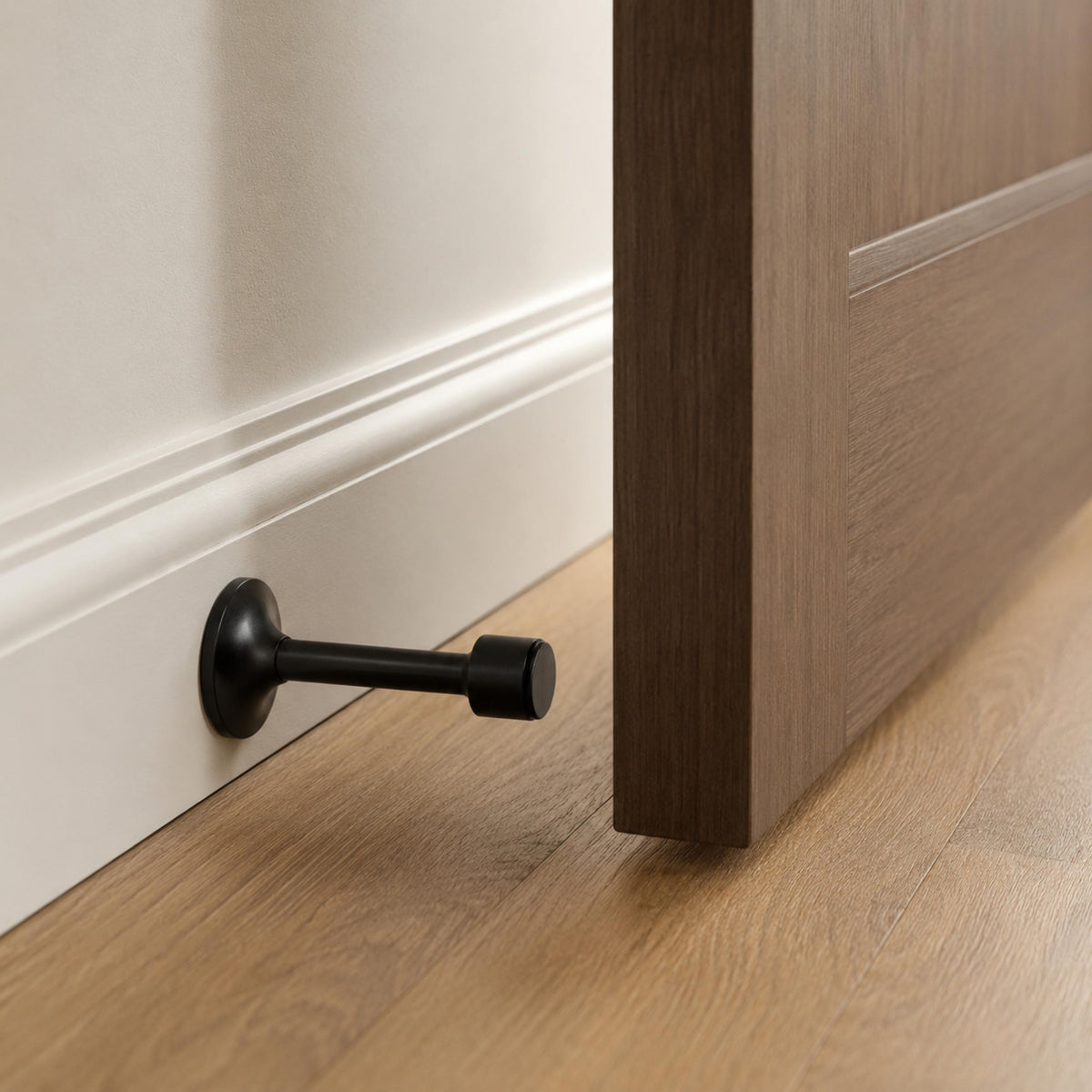 Solid Brass Door Stop — Adhesive or Screw Mount, Noise-Reducing Rubber Tip