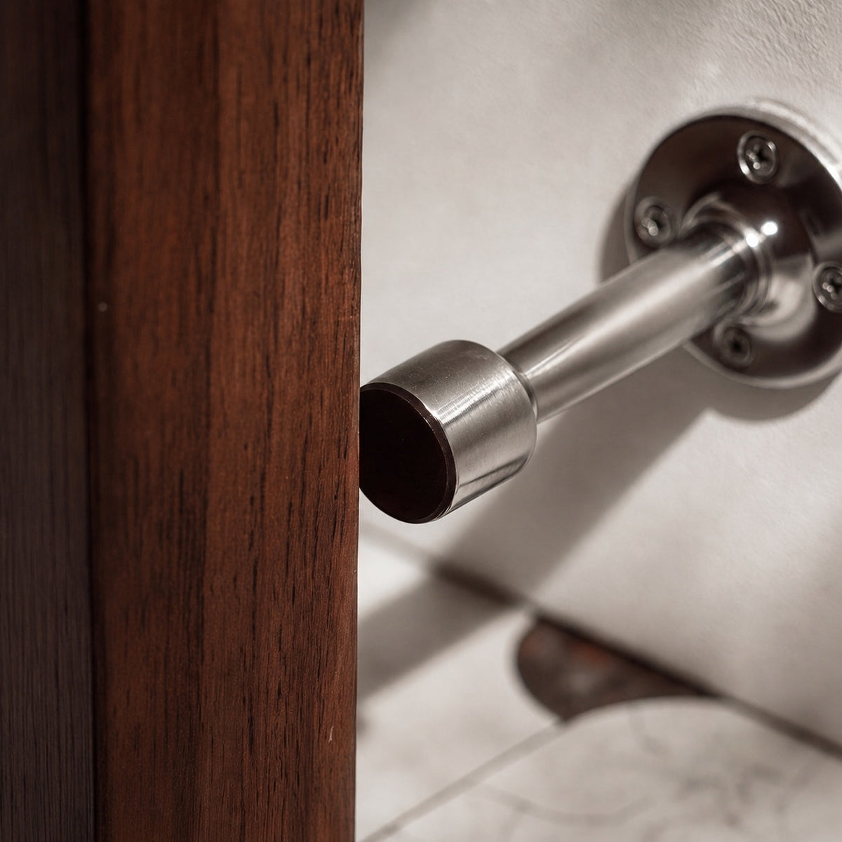 Solid Brass Door Stop — Adhesive or Screw Mount, Noise-Reducing Rubber Tip