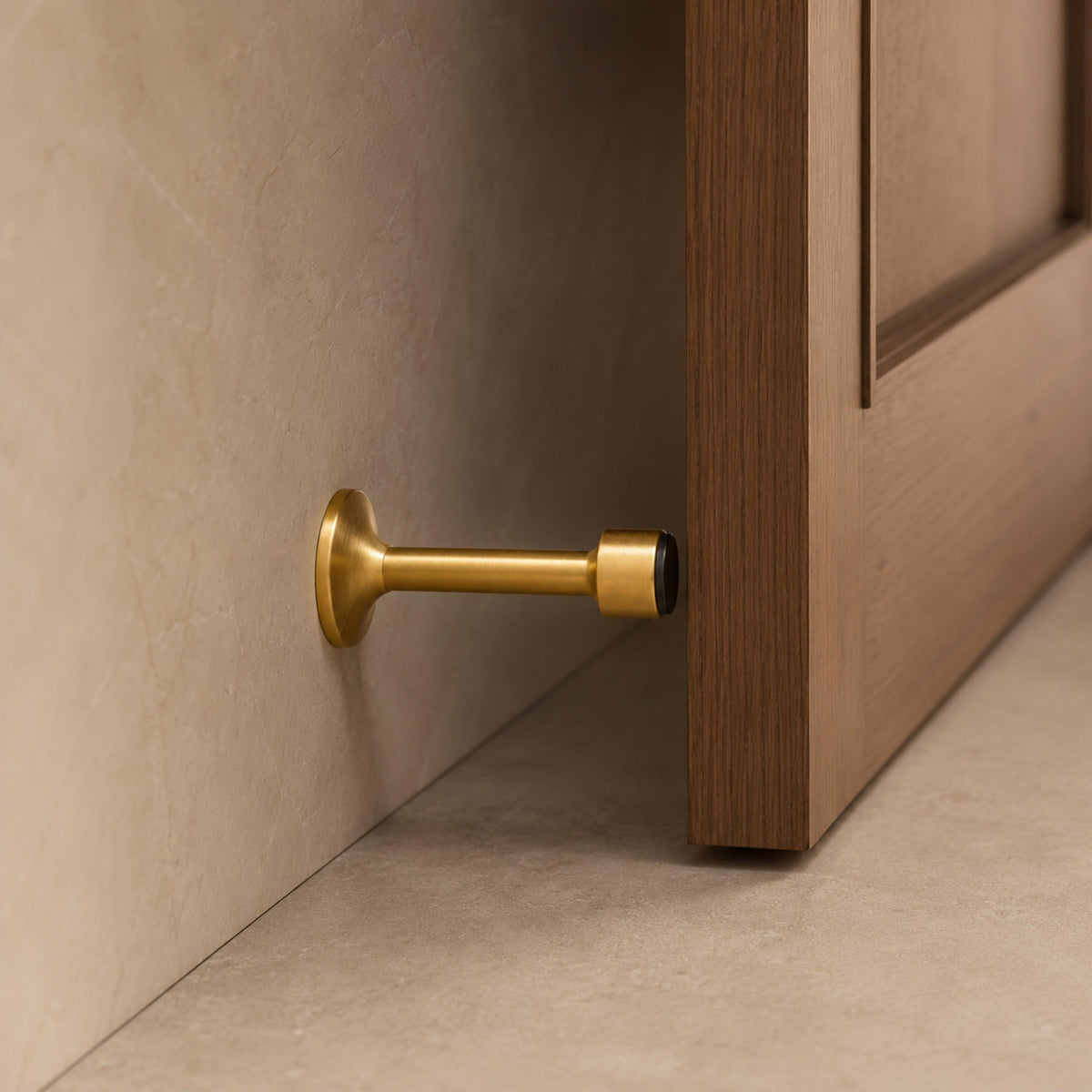 Solid Brass Door Stop — Adhesive or Screw Mount, Noise-Reducing Rubber Tip