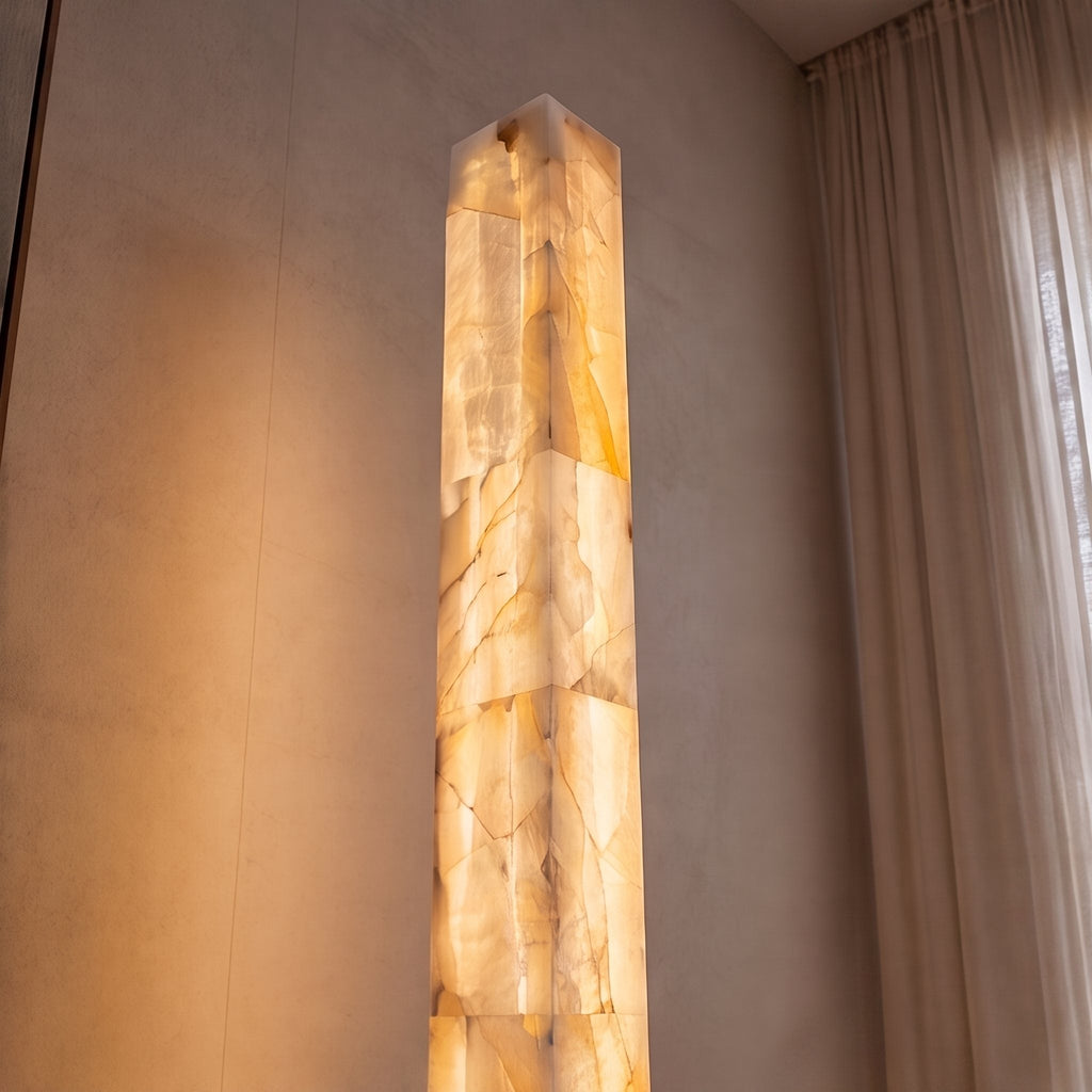 Adjustable Modern Floor Lamp — Alabaster Body, Marble Base, Integrated LED Lighting