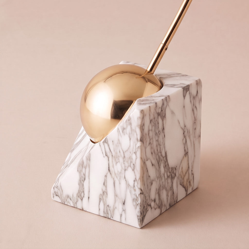 Modern LED Floor Lamp — Adjustable 60-72 Inch Height, Gold Marble Base, White & Gold Shade