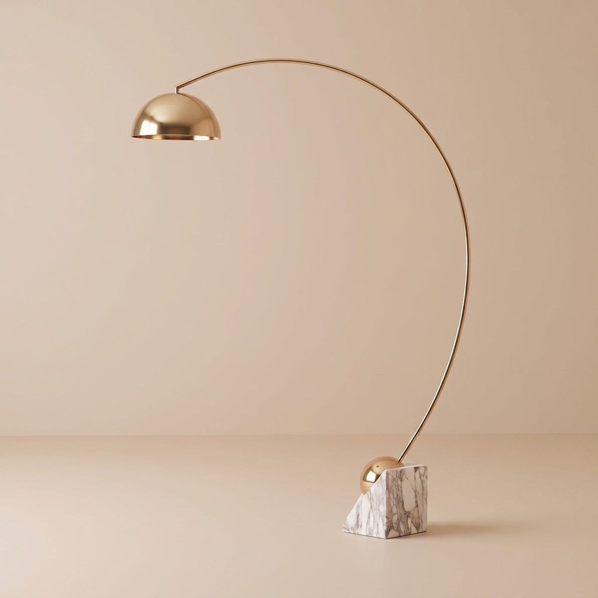 Modern LED Floor Lamp — Adjustable 60-72 Inch Height, Gold Marble Base, White & Gold Shade