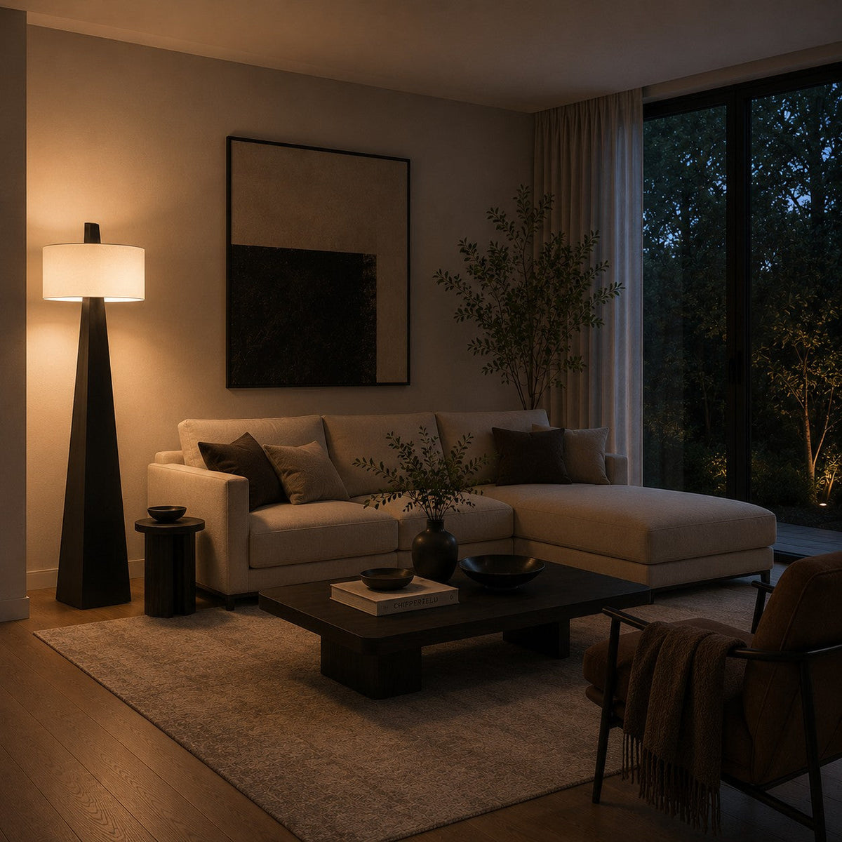 Modern Asymmetrical Floor Lamp — Adjustable Height, Iron Body, Fabric Shade