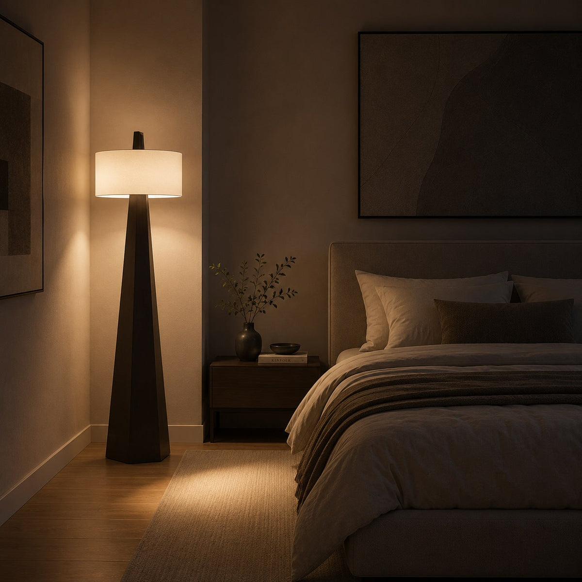 Modern Asymmetrical Floor Lamp — Adjustable Height, Iron Body, Fabric Shade