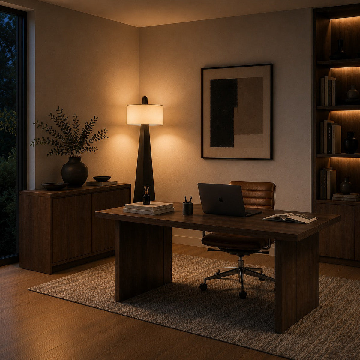 Modern Asymmetrical Floor Lamp — Adjustable Height, Iron Body, Fabric Shade